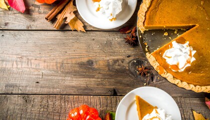 Autumn pumpkin pie on rustic wood