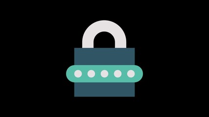Password lock padlock video animation loop symbolizing secure login, privacy, and authentication. Minimalist flat vector for UI, apps, and cybersecurity visuals. - Powered by Adobe