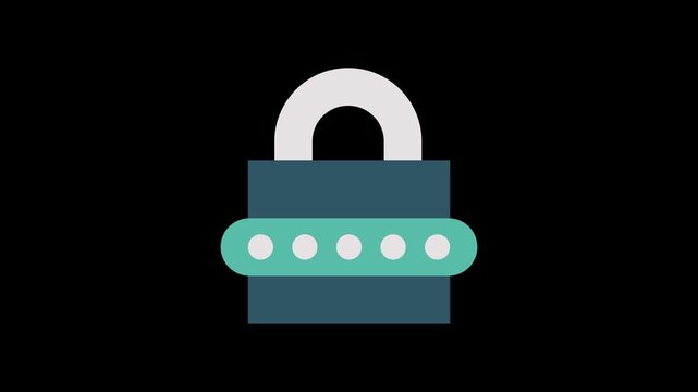 Password lock padlock video animation loop symbolizing secure login, privacy, and authentication. Minimalist flat vector for UI, apps, and cybersecurity visuals.