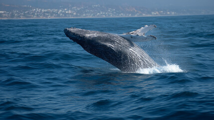 Fototapeta premium Whale jumping from the ocean