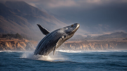 Fototapeta premium Whale jumping from the ocean