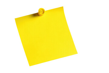 A bright yellow sticky note affixed to a dark background by a small, round pin