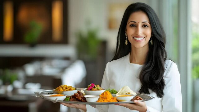 Traditional Indian thali with assorted dishes, modern twist