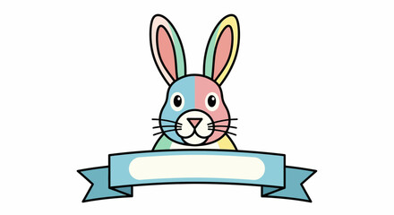 Pastel colored bunny rabbit head with blank banner.