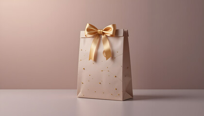 Elegant pale pink gift bag with luxurious gold ribbon and shimmering accents for special occasions.