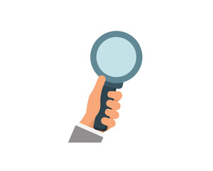 Hand holding magnifying glass, search, detective or investigation concept illustration