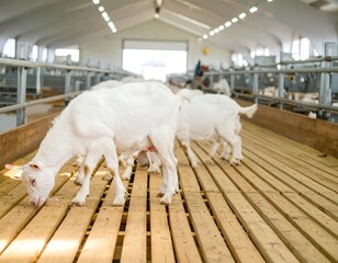 White goats in a modern barn