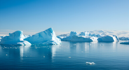 Glacial Icebergs in Calm Waters, Antarctic Landscape