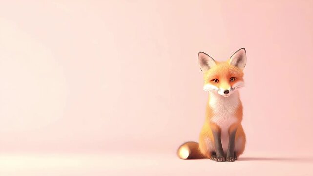 Cartoon fox in minimal design, sitting quietly on a pale pink background