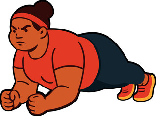 Woman doing plank exercise determined face expression in fitness attire