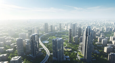 Fototapeta premium Aerial View of Modern Metropolis with Lush Green Spaces