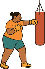 Lady Boxer training with punching bag in the gym