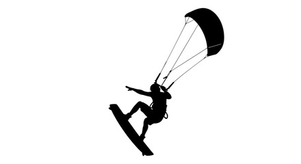 kitesurfing silhouette freedom, adrenaline, and ocean power, isolated on transparent background