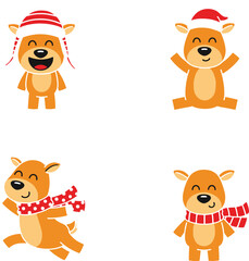 Cute Christmas dog cartoon set with winter hats, scarves, joyful expressions, and playful poses perfect for holiday vector designs.