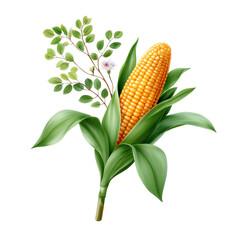 Golden Corn: A visually stunning depiction of ripe corn, embraced by lush, vibrant leaves, embodies the essence of abundance and natural growth.