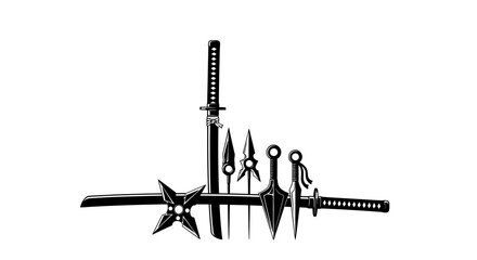 ninja arsenal a monochrome symphony of stealth, isolated on transparent background