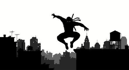 ninjas night leap urban shadow warriors rooftop assault, isolated on transparent background