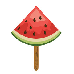 Watermelon slice popsicle vector illustration. Ripe red watermelon. Hand drawn trendy flat style isolated icon on white background