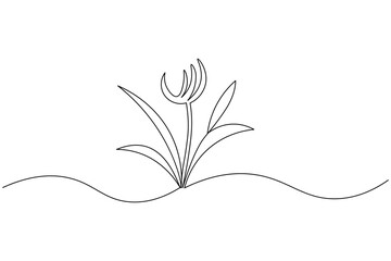 Grass and flowers abstract single line drawing isolated vector illustration
