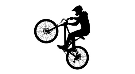 Obraz premium silhouette of a mountain biker adrenalinefueled wheelie, isolated on transparent background
