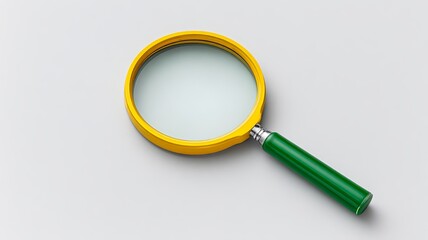 A vibrant magnifying glass with a yellow frame and green handle, symbolizing clarity and focus in analysis.
