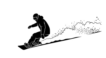 snowboarders silhouette a thrilling descent, isolated on transparent background