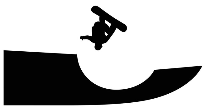 snowboarder silhouette thrilling halfpipe aerial, isolated on transparent background