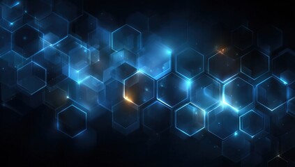 Abstract blue and gold glowing honeycomb grid on a dark background, futuristic look