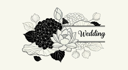Elegant Wedding Floral Illustration with Vintage Flowers and Lotus.