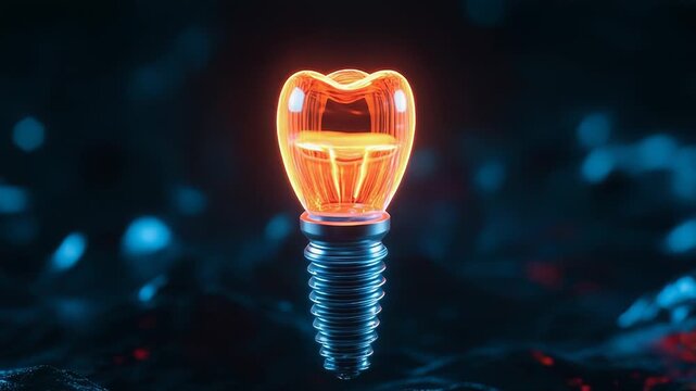 Glowing dental implant floating on abstract background symbolizing innovation