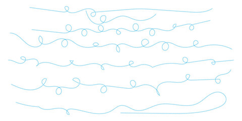 Abstract Hand-Drawn Dotted Line Collection. Dotted Spiral Curve Line. Hand Sketched Curly Border. Long squiggle dashed, loopy line vector icon vector illustrator