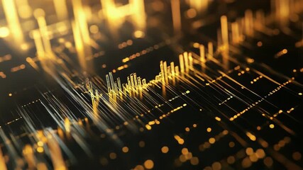 Golden light trails flowing across futuristic circuit board - Powered by Adobe