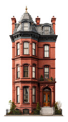 Fototapeta premium Photorealistic Victorian Red Brick Townhouse with Ornate Mansard Roof