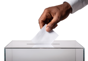 A hand inserts a ballot into a transparent voting box (1)
