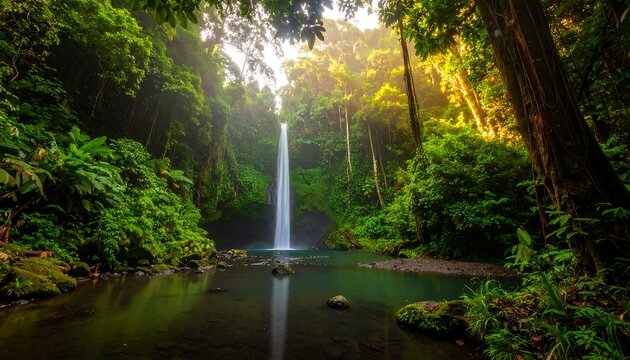 Lush waterfall in a tropical forest