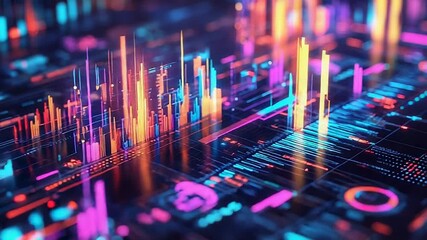 Futuristic glowing charts showing financial data analysis and digital information - Powered by Adobe