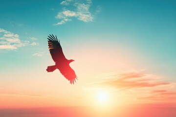 Majestic Eagle Soaring Through a Vibrant Sunset Sky: A Symbol of Freedom and Hope
