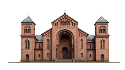 Photorealistic Romanesque Brick Monastery or Church on Black Background