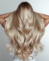 Stunning Long Blonde Hair Waves Cascading Down Back, Luxurious Locks, Salon Styling, Haircare, Beauty, Hair Texture