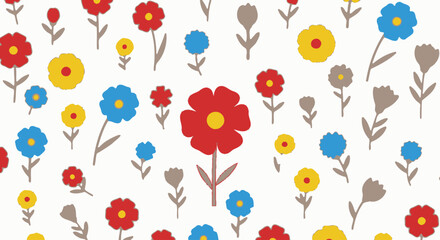 vibrant floral symphony a red, blue, and yellow garden, isolated on transparent background