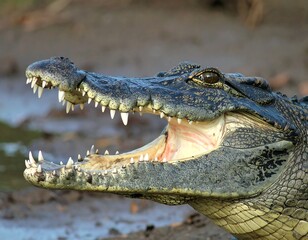 Obraz premium Crocodile open mouth close-up