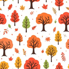 Autumn trees and leaves repeating pattern