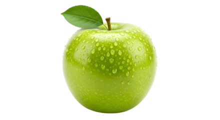 Vibrant green apple with water droplets showcases freshness against black