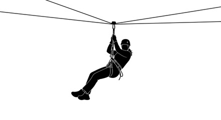 zipline adventure soaring through air, thrilling descent, freedoms embrace, isolated on transparent background