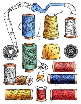 Colorful sewing supplies illustration