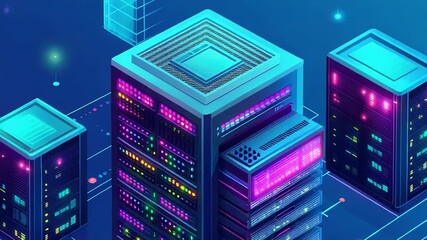 Server racks transmitting data, big data processing and storage concept - Powered by Adobe