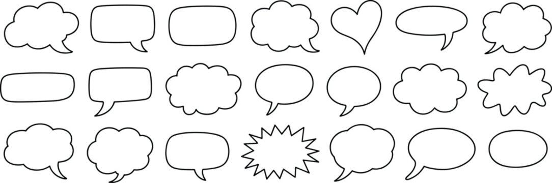 Collection of Hand- Drawn Black Speech and Thought Bubbles Keywords: speech bubble, thought bubble