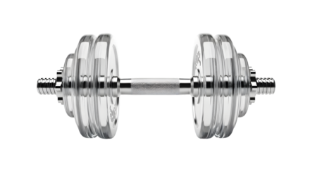 Precision crafted dumbbell rendered in clear acrylic with metallic accents and