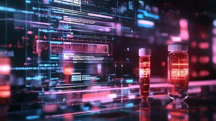 Medical research analyzing futuristic blood samples with holographic interface - Powered by Adobe