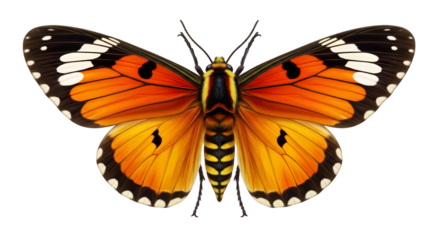 Vibrant butterfly specimen exhibiting striking orange and black wing patterns